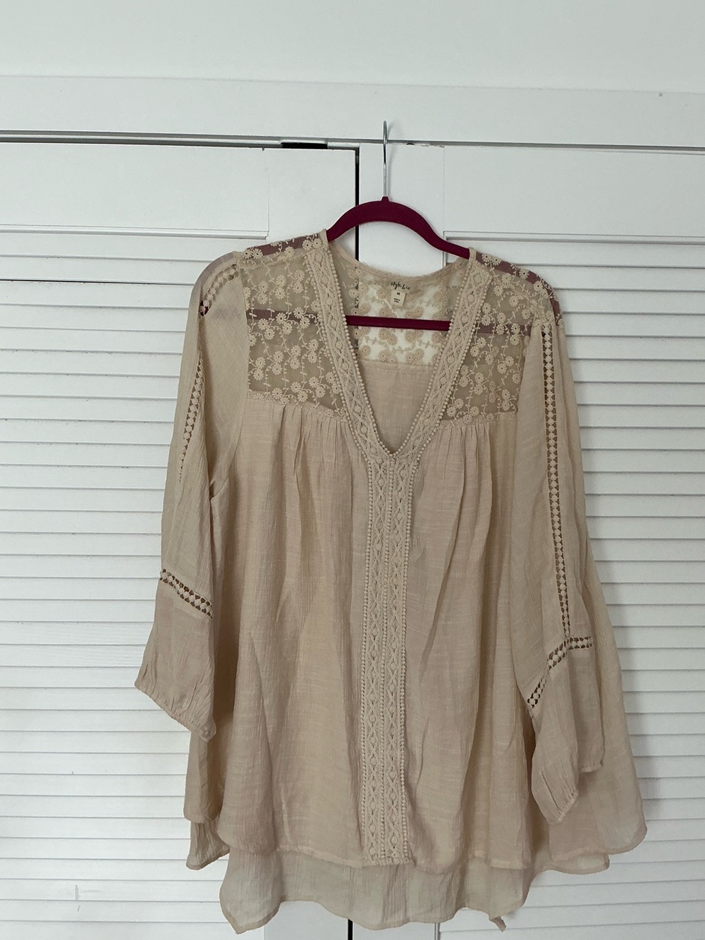 EUC Style &Co peasant blouse sheer lace floral flowy whimsical size 3X resort